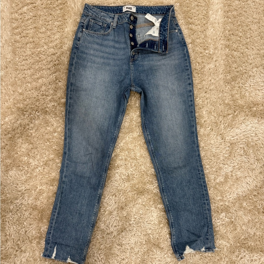 PAIGE Ankle-Length Cropped Blue Jeans